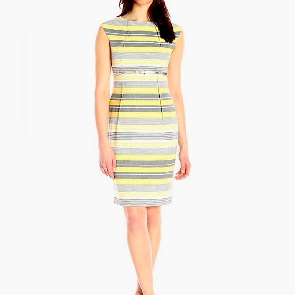 Calvin Klein Yellow and Gray Striped Sheath Dress